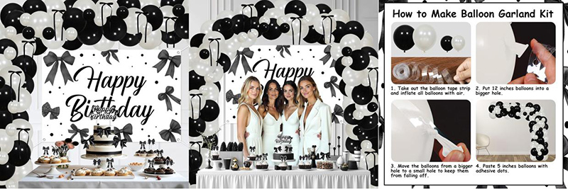 Black Bow Balloon Arch Garland