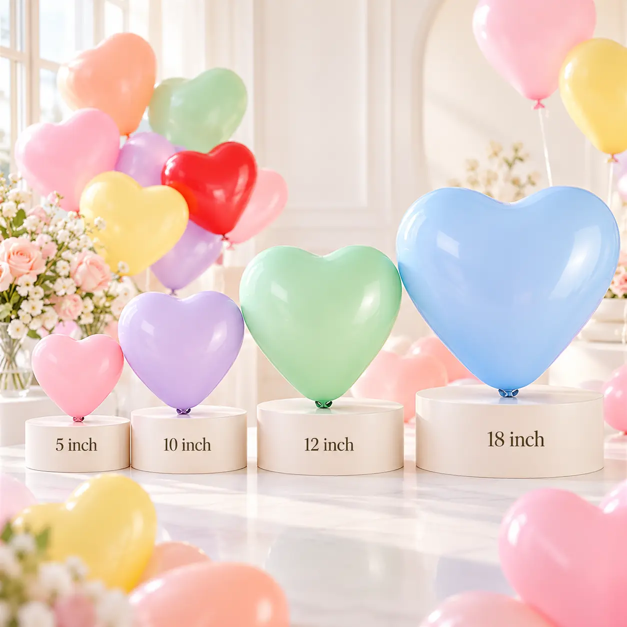 Reserved image area for a verified 10 inch versus 12 inch heart latex balloon size comparison